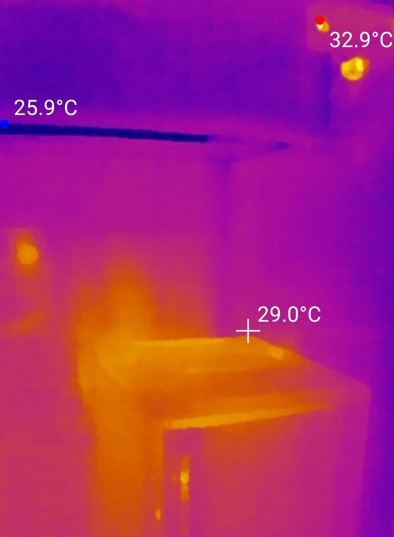 Imagen térmica del flujo de aire caliente a la salida